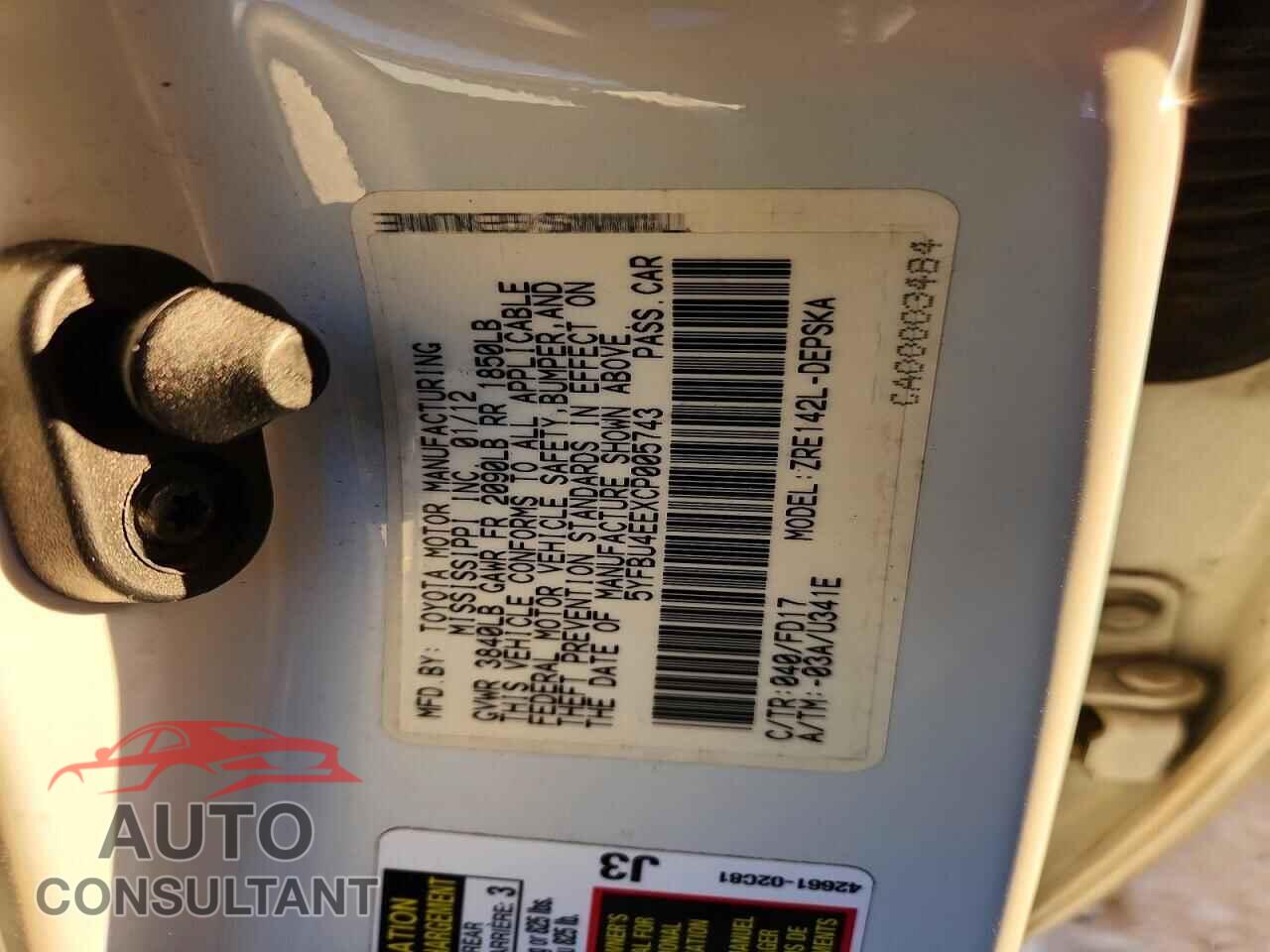 TOYOTA COROLLA 2012 - 5YFBU4EEXCP005743