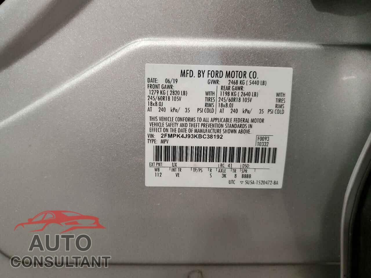 FORD EDGE 2019 - 2FMPK4J93KBC38192