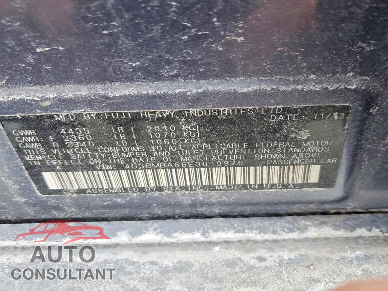 SUBARU LEGACY 2014 - 4S3BMBA66E3019976
