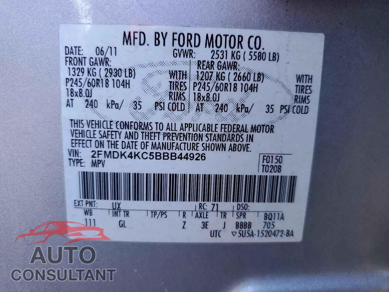 FORD EDGE 2011 - 2FMDK4KC5BBB44926