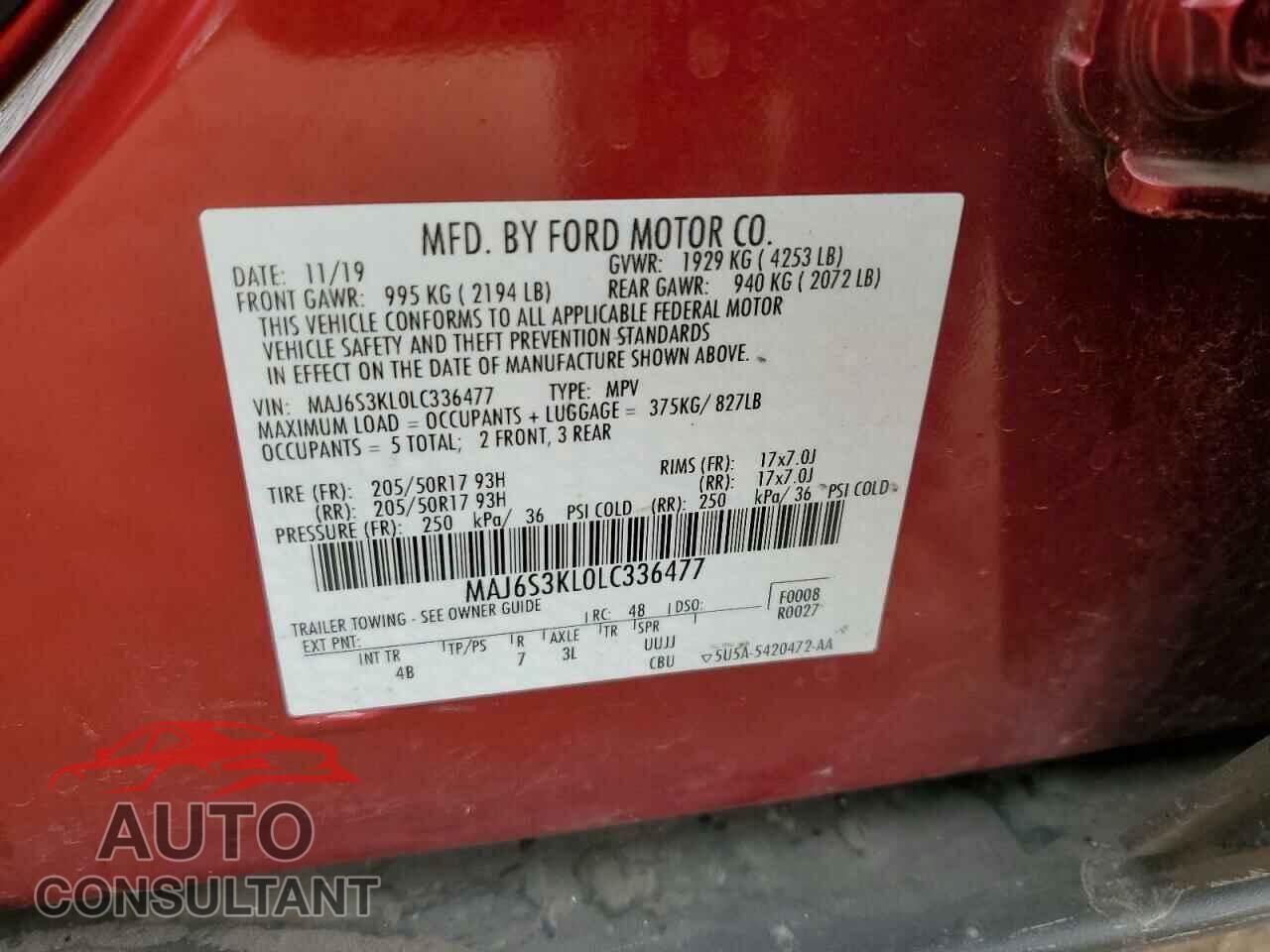 FORD ECOSPORT 2020 - MAJ6S3KL0LC336477