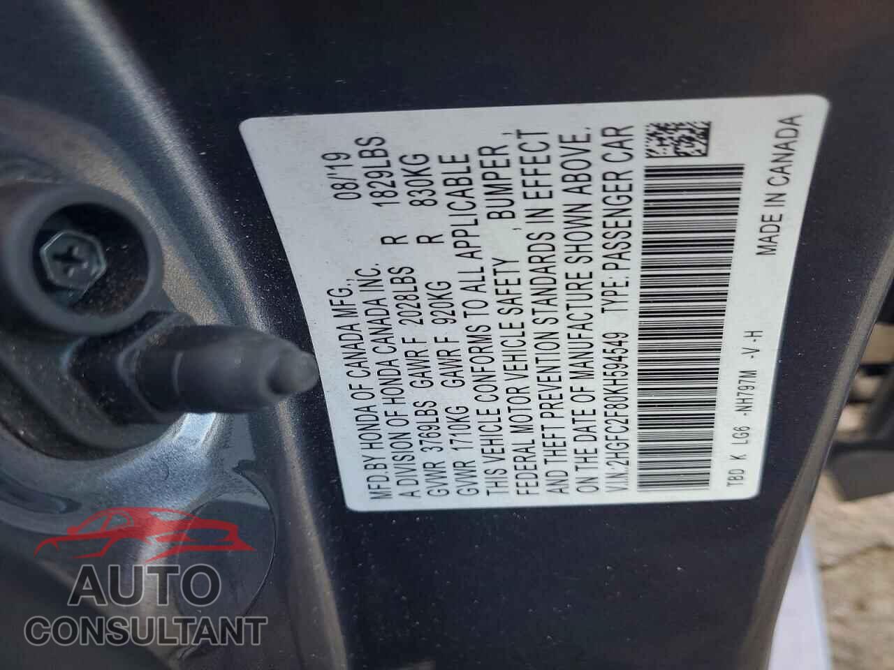 HONDA CIVIC 2019 - 2HGFC2F80KH594549