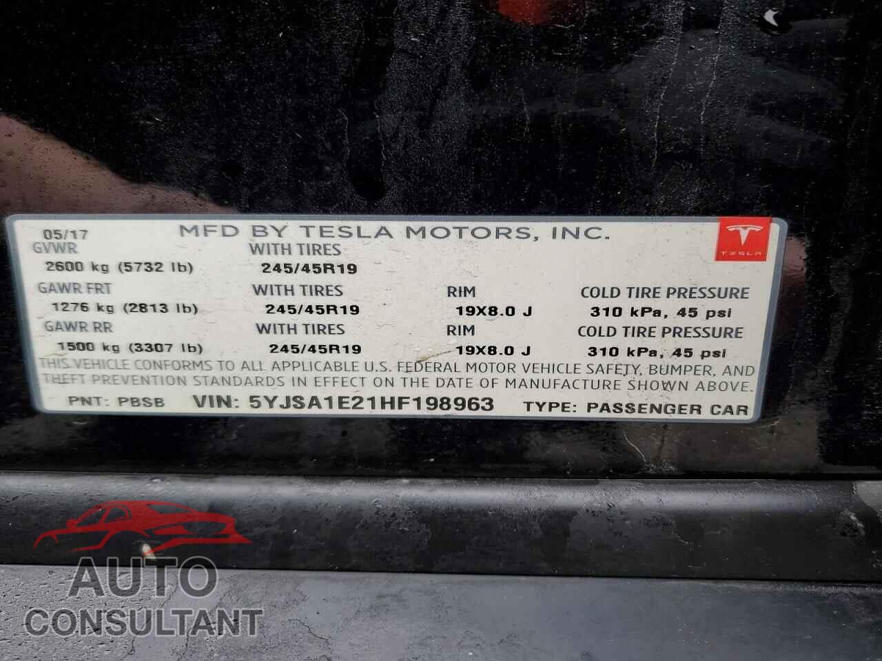 TESLA MODEL S 2017 - 5YJSA1E21HF198963