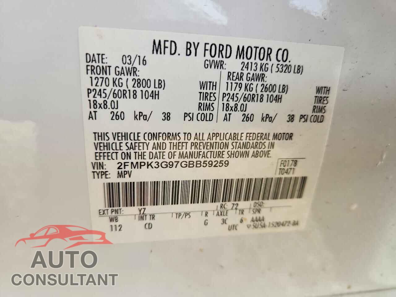 FORD EDGE 2016 - 2FMPK3G97GBB59259