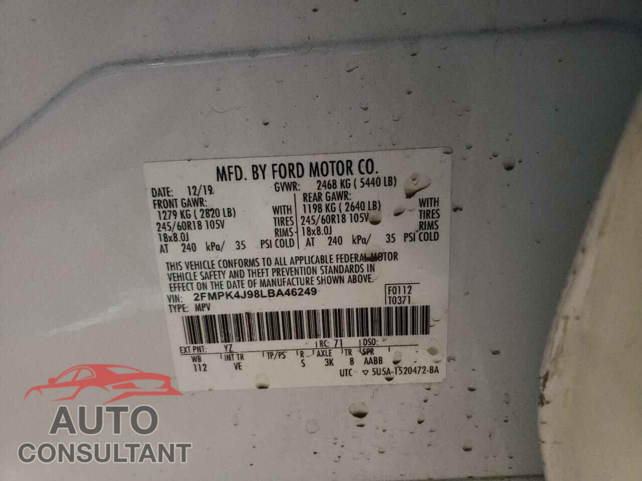 FORD EDGE 2020 - 2FMPK4J98LBA46249