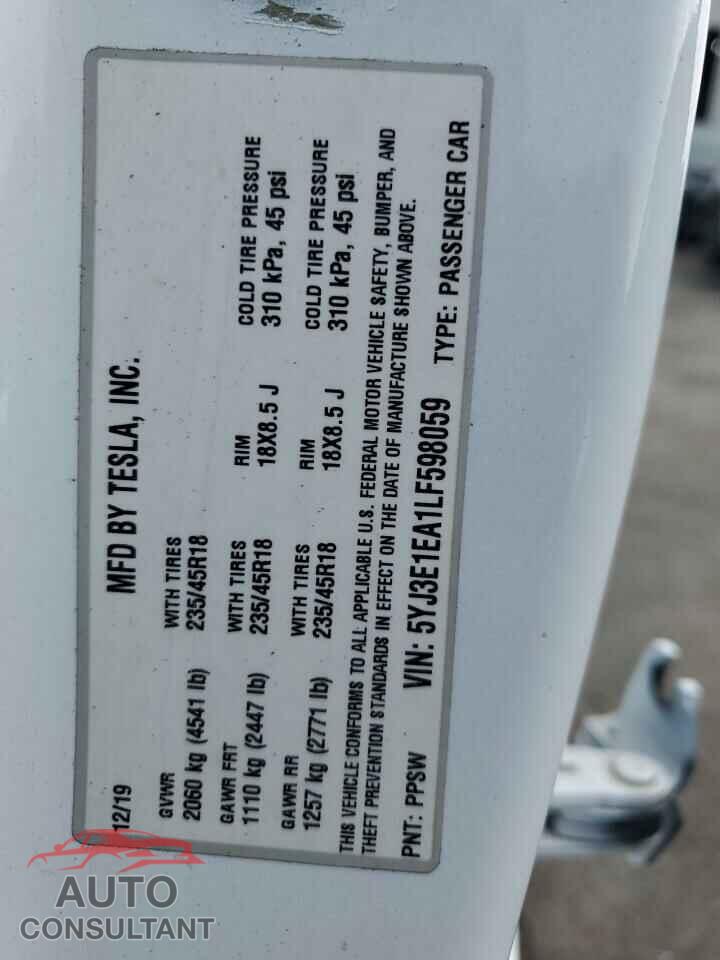 TESLA MODEL 3 2020 - 5YJ3E1EA1LF598059