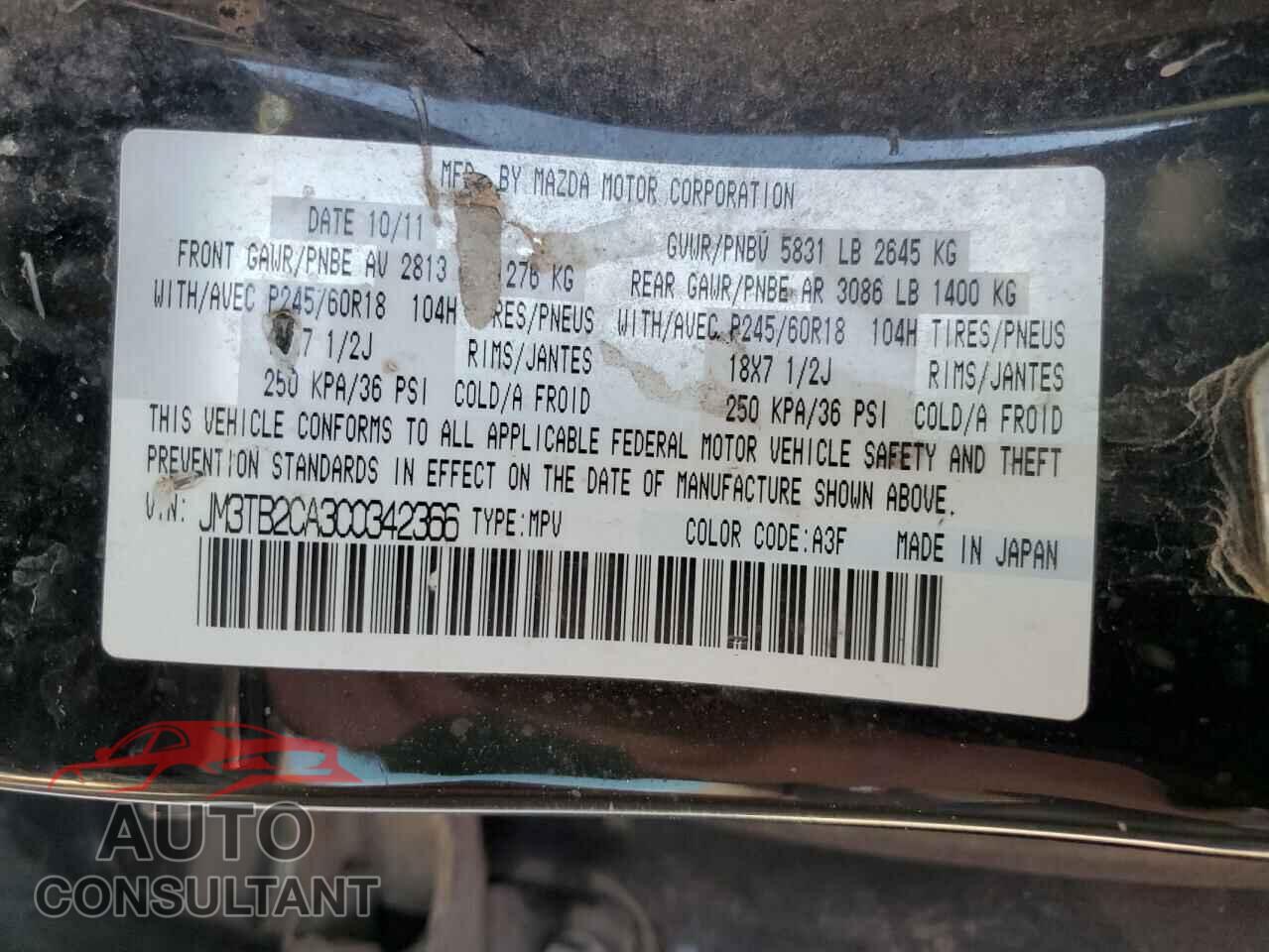 MAZDA CX-9 2012 - JM3TB2CA3C0342366