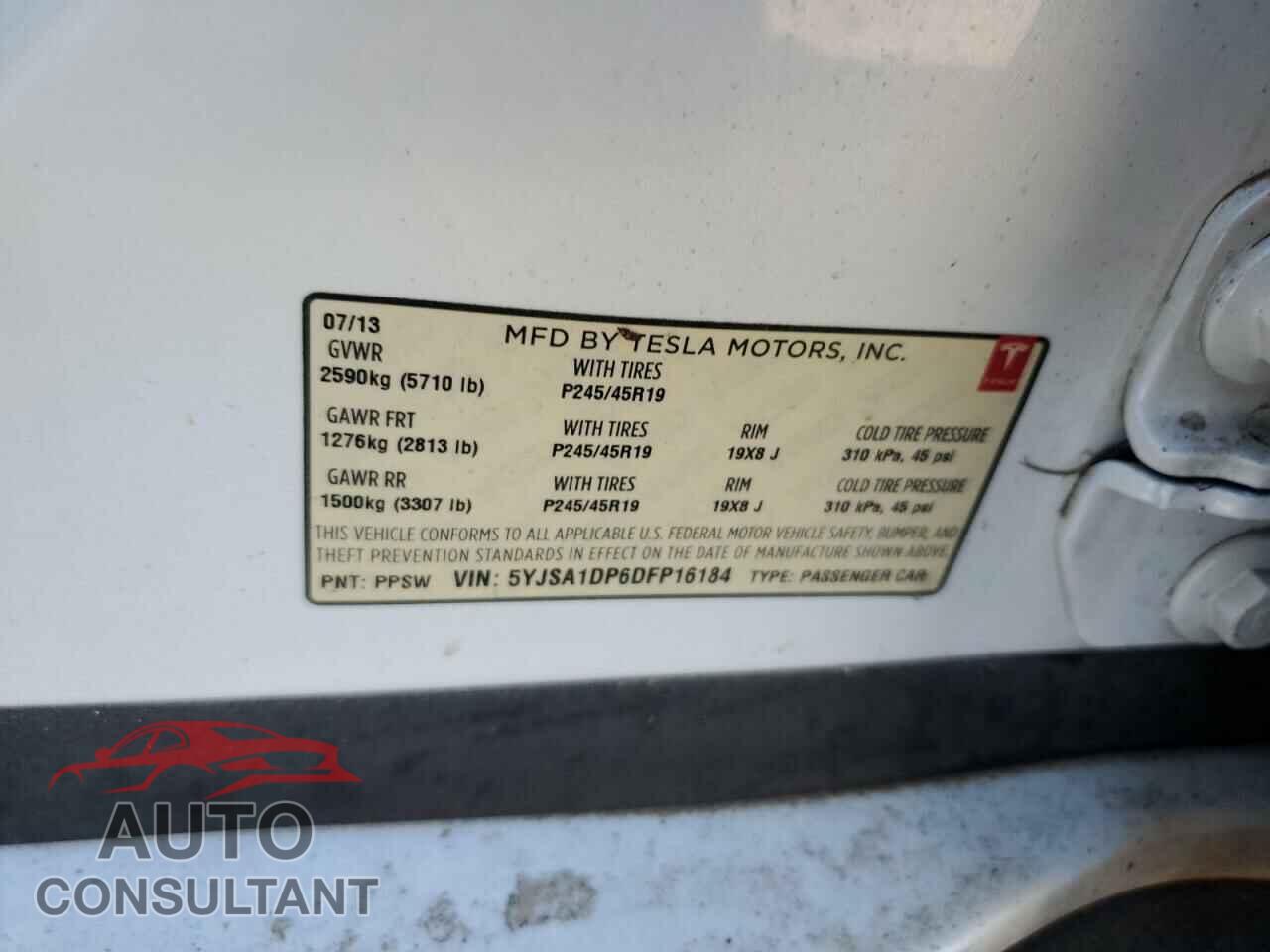 TESLA MODEL S 2013 - 5YJSA1DP6DFP16184