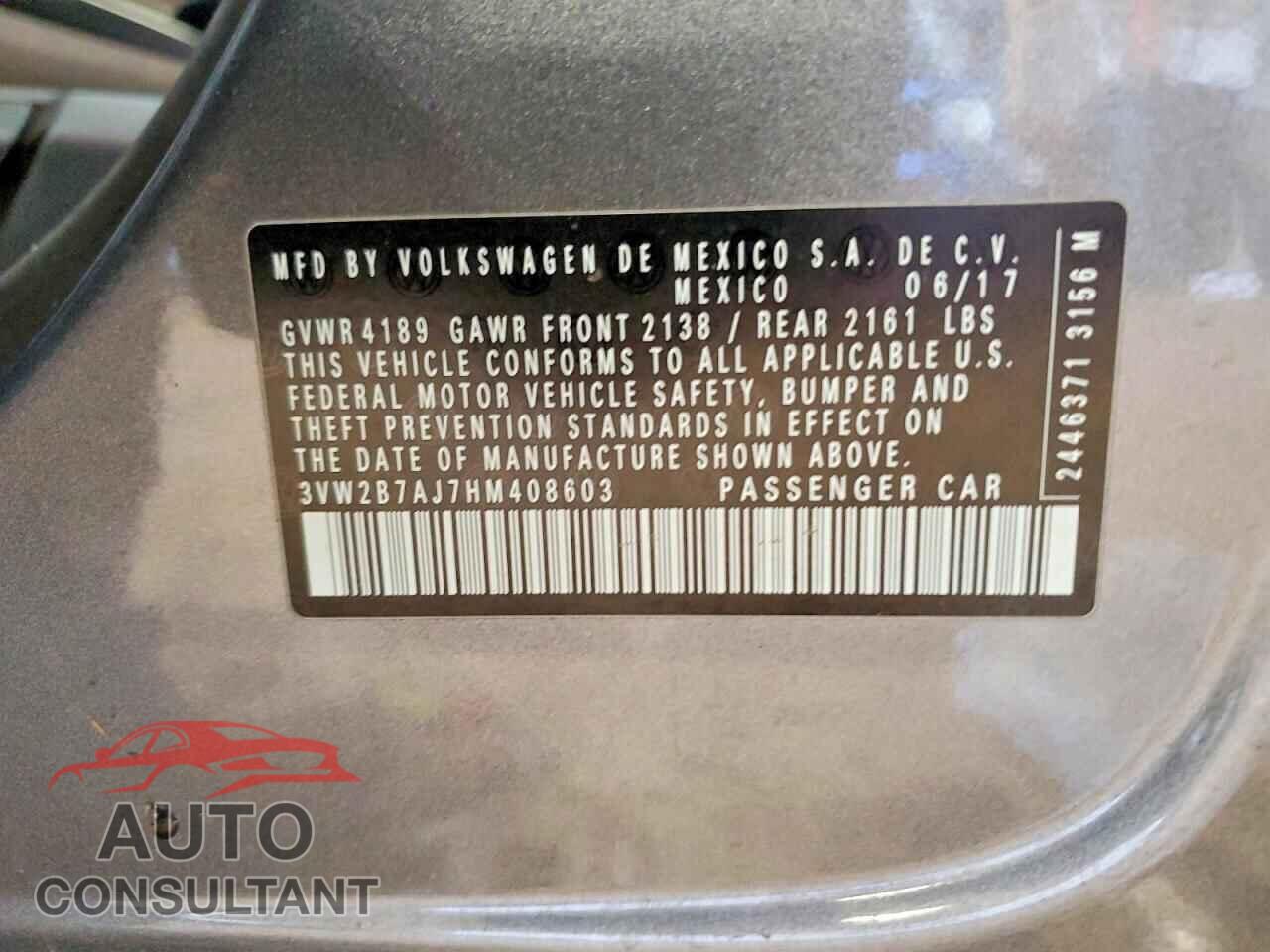 VOLKSWAGEN JETTA 2017 - 3VW2B7AJ7HM408603