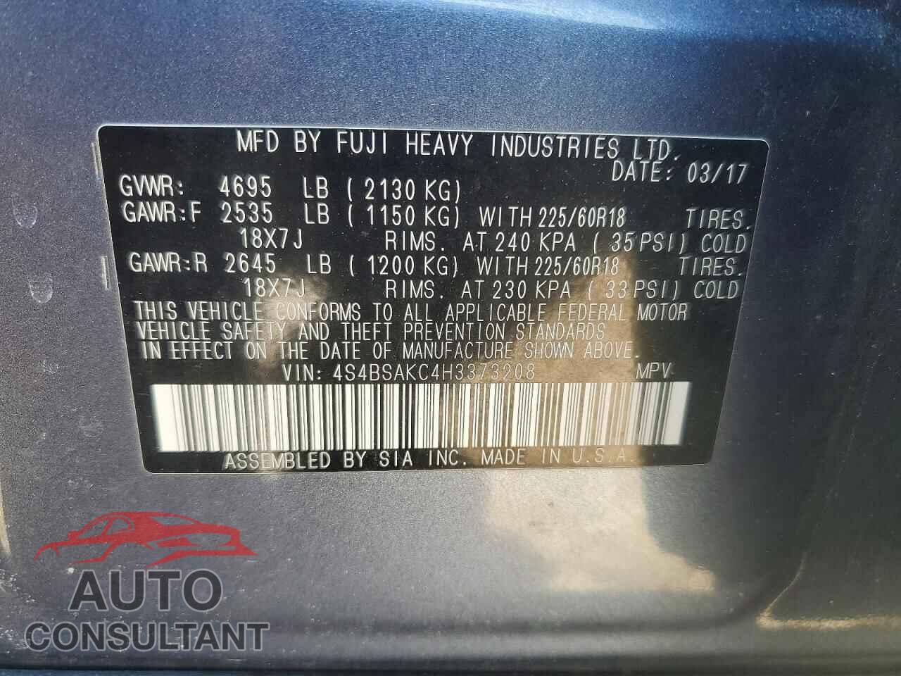 SUBARU OUTBACK 2017 - 4S4BSAKC4H3373208