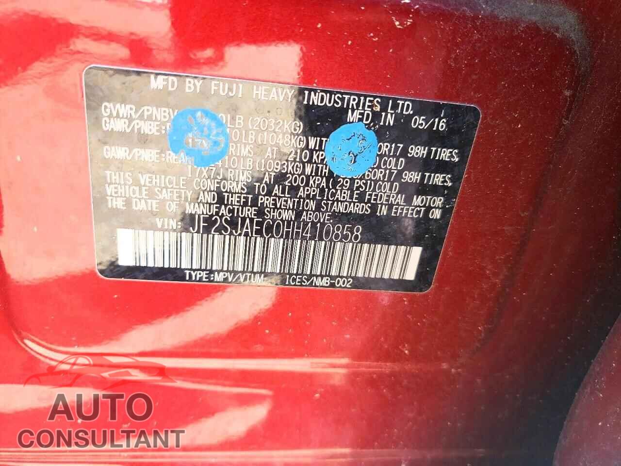 SUBARU FORESTER 2017 - JF2SJAEC0HH410858