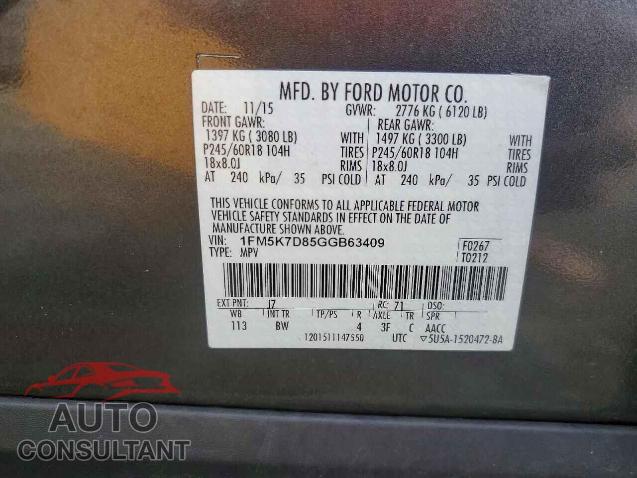 FORD EXPLORER 2016 - 1FM5K7D85GGB63409