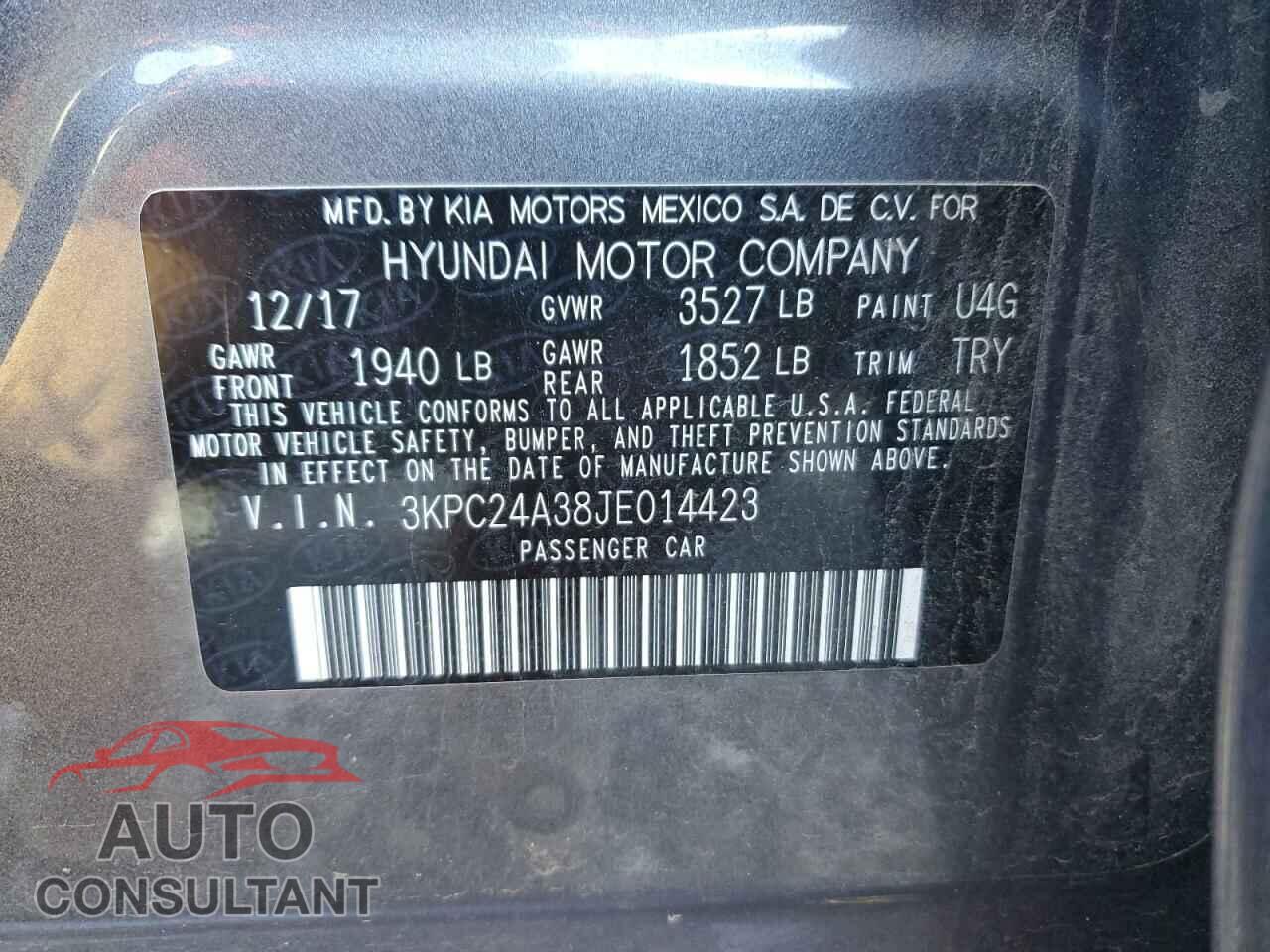 HYUNDAI ACCENT 2018 - 3KPC24A38JE014423