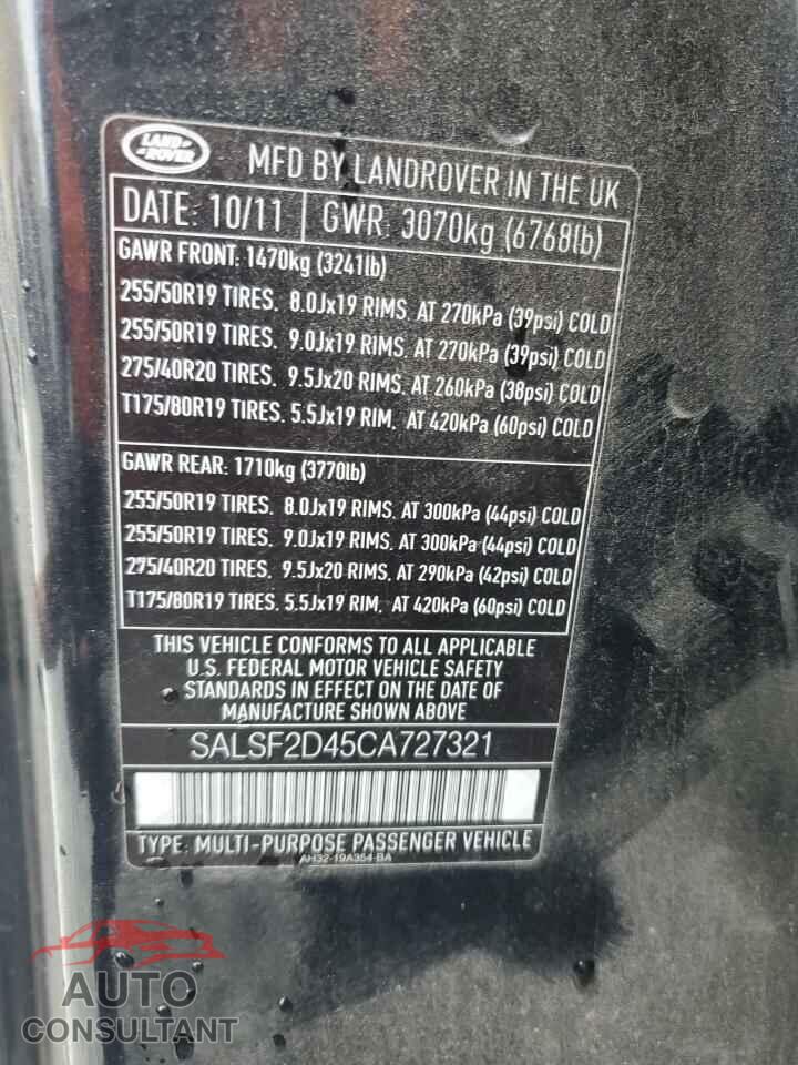 LAND ROVER RANGEROVER 2012 - SALSF2D45CA727321