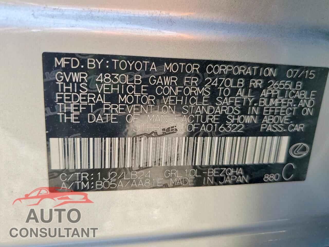 LEXUS GS 2015 - JTHBE1BL0FA016322
