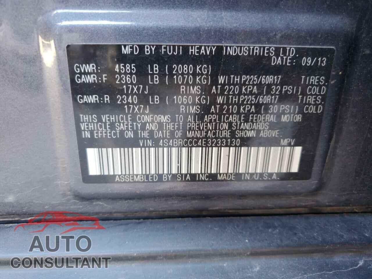 SUBARU OUTBACK 2014 - 4S4BRCCC4E3233130