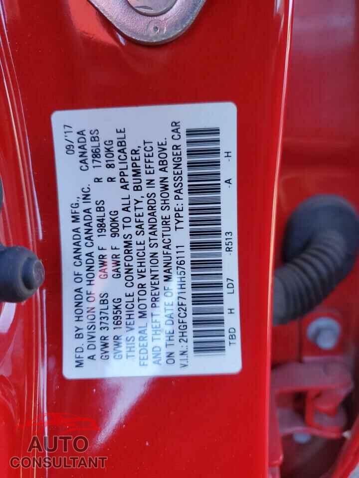 HONDA CIVIC 2017 - 2HGFC2F71HH576111