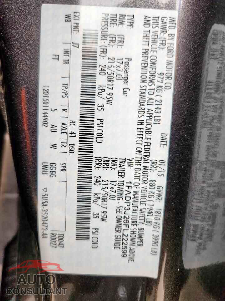 FORD FOCUS 2015 - 1FADP3J26FL222599