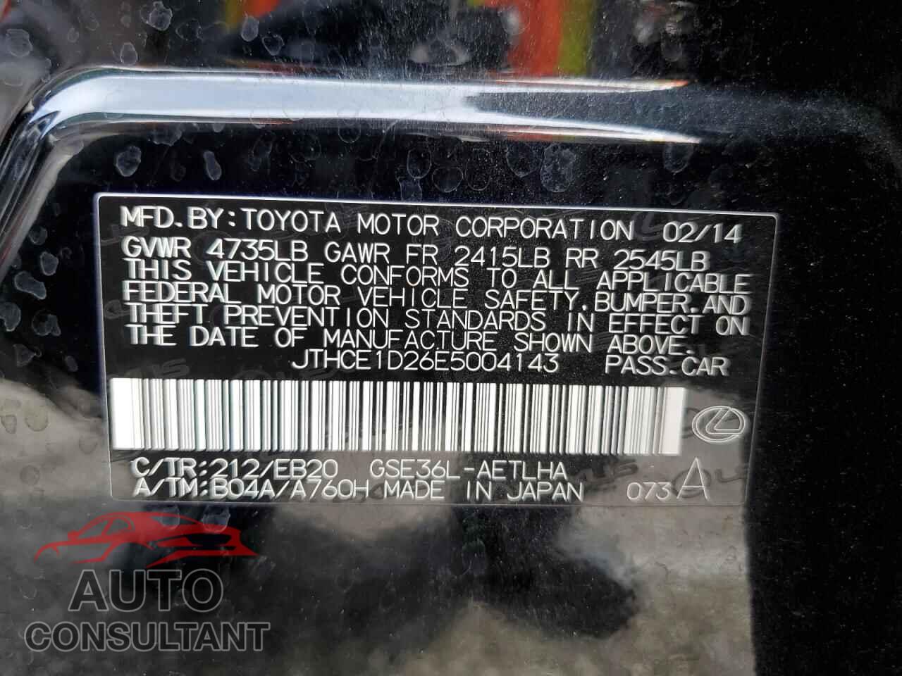 LEXUS IS 2014 - JTHCE1D26E5004143