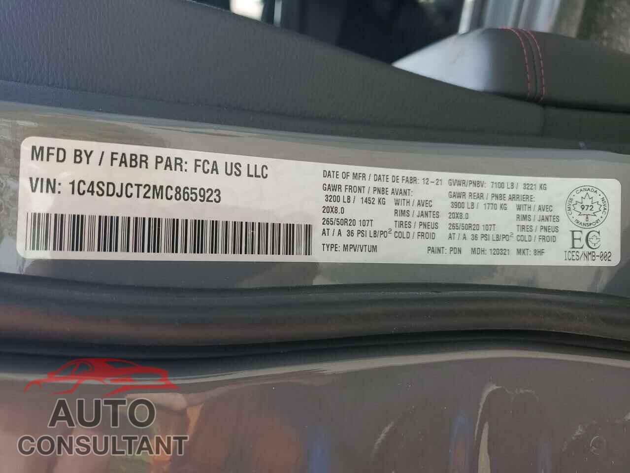 DODGE DURANGO 2021 - 1C4SDJCT2MC865923