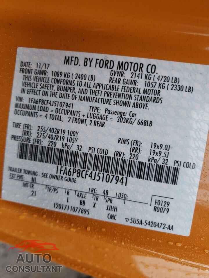 FORD MUSTANG 2018 - 1FA6P8CF4J5107941