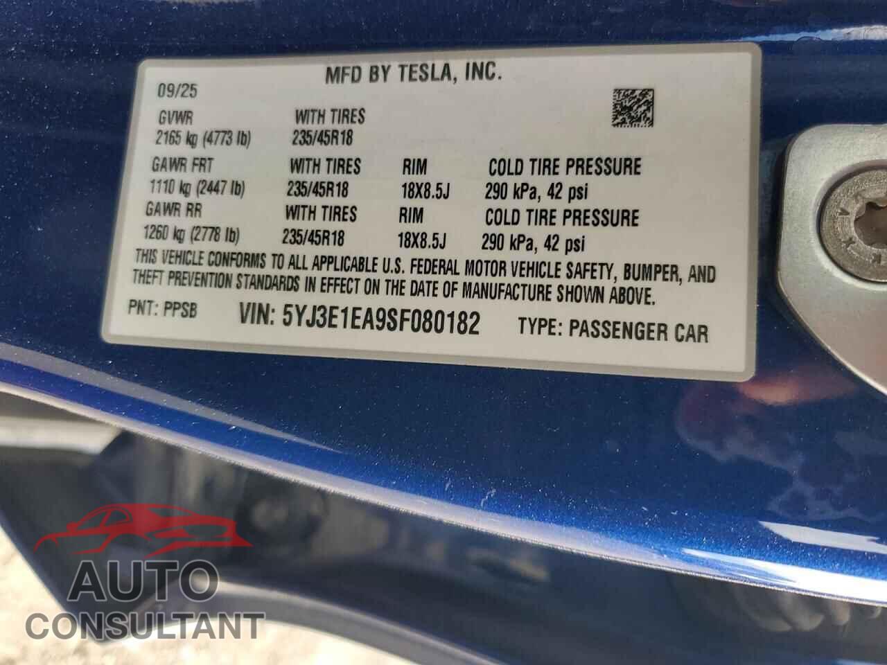 TESLA MODEL 3 2025 - 5YJ3E1EA9SF080182