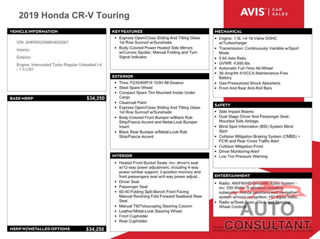 HONDA CRV 2019 - 2HKRW2H98KH639267