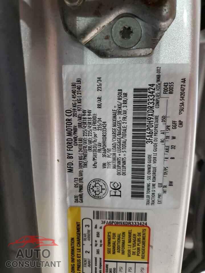 FORD FUSION 2013 - 3FA6P0H9XDR333424