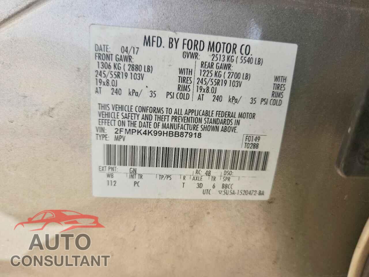 FORD EDGE 2017 - 2FMPK4K99HBB87918