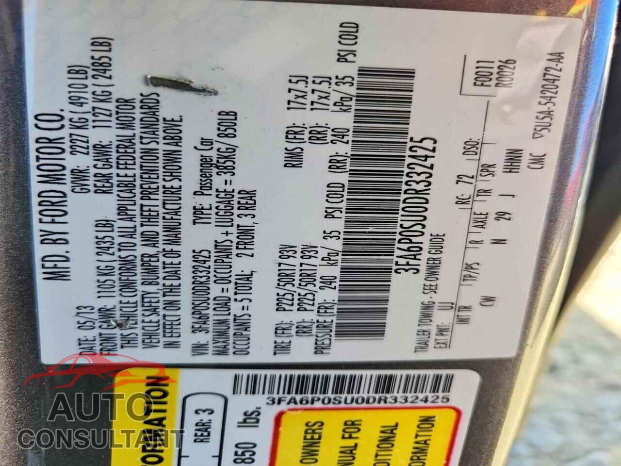 FORD FUSION 2013 - 3FA6P0SU0DR332425