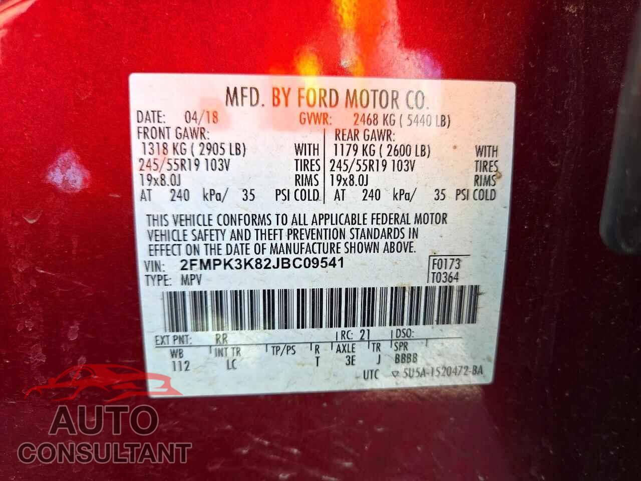 FORD EDGE 2018 - 2FMPK3K82JBC09541