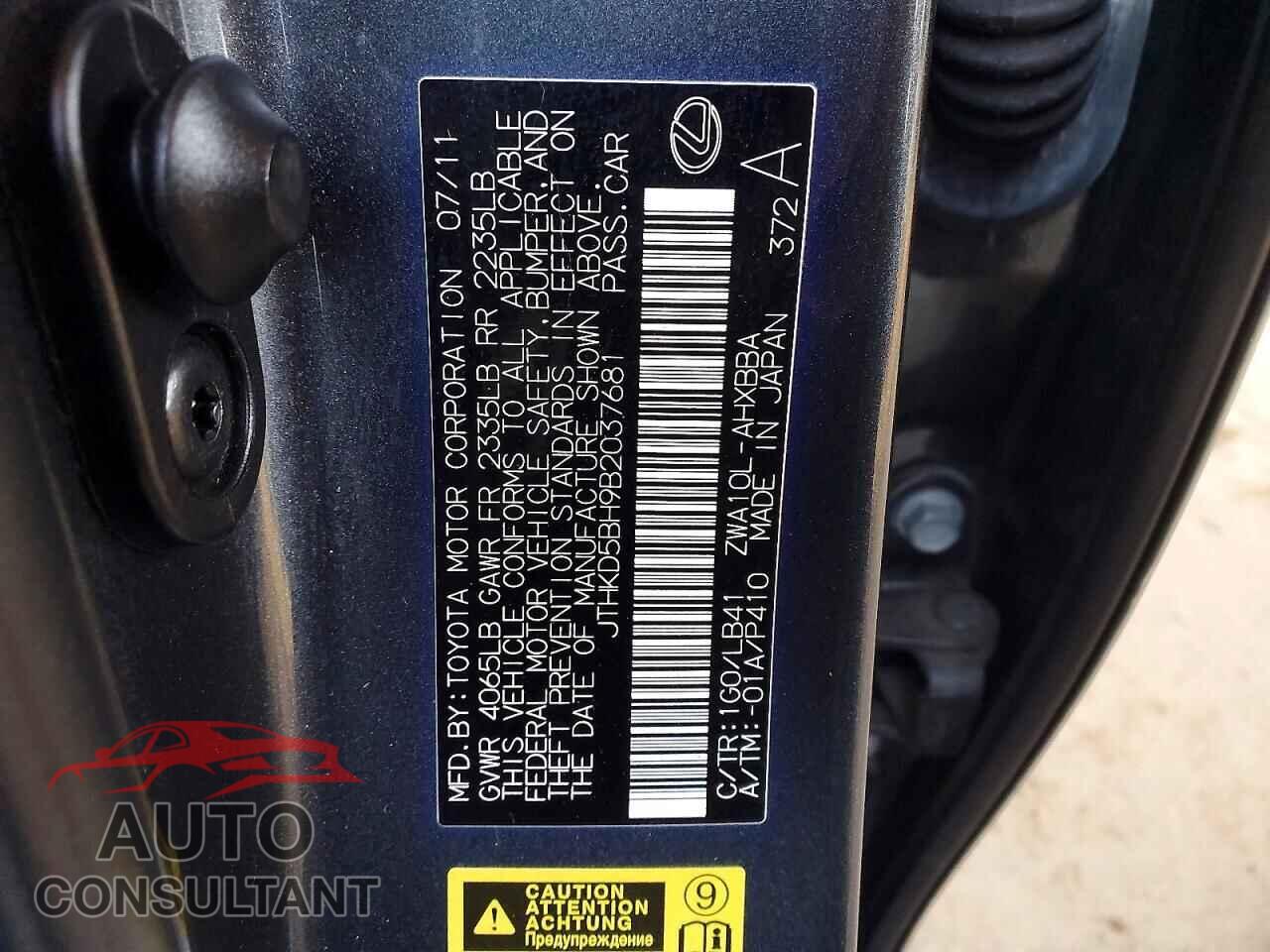 LEXUS CT 200 2011 - JTHKD5BH9B2037681
