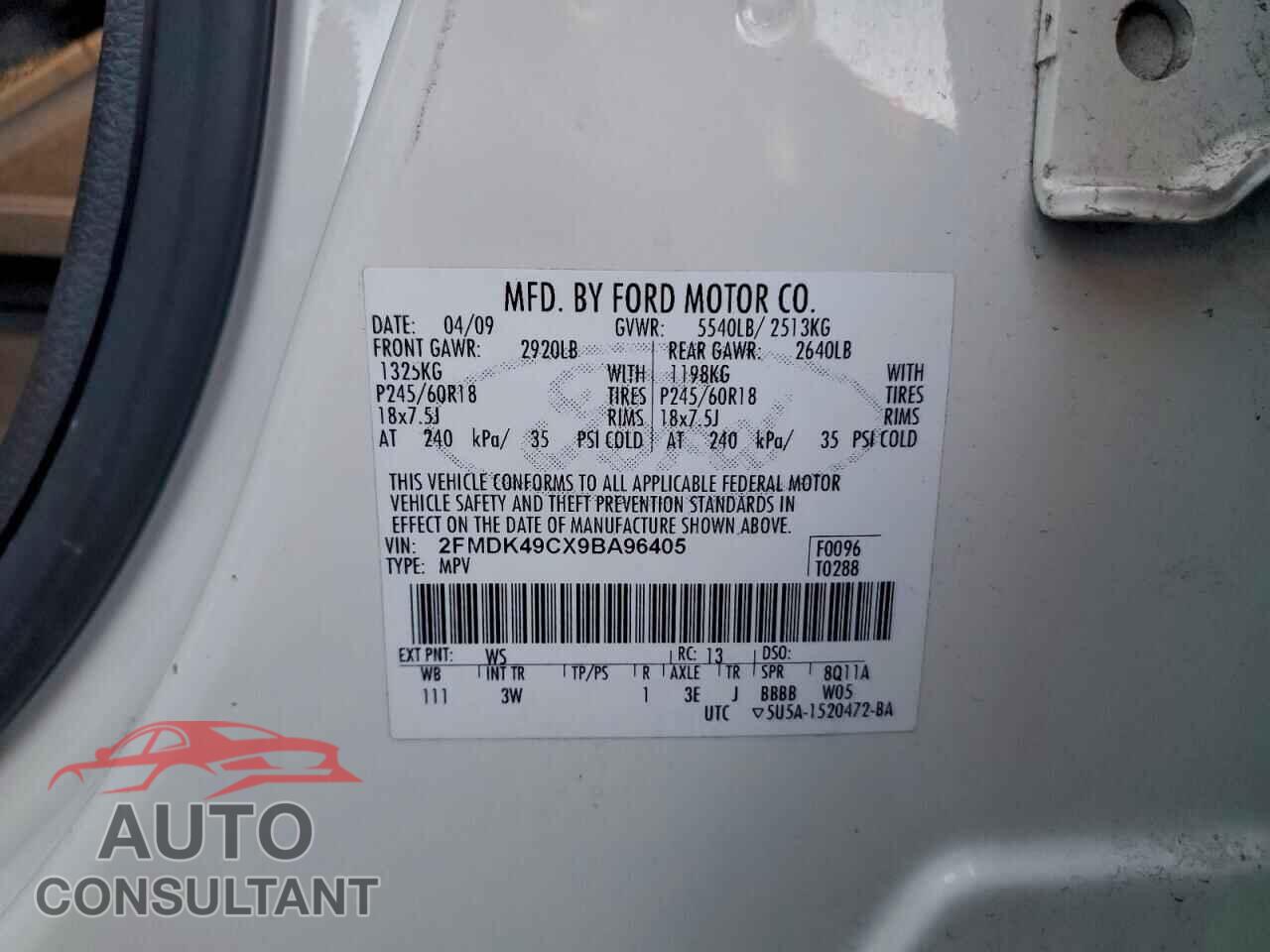 FORD EDGE 2009 - 2FMDK49CX9BA96405