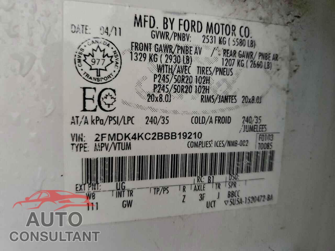 FORD EDGE 2011 - 2FMDK4KC2BBB19210