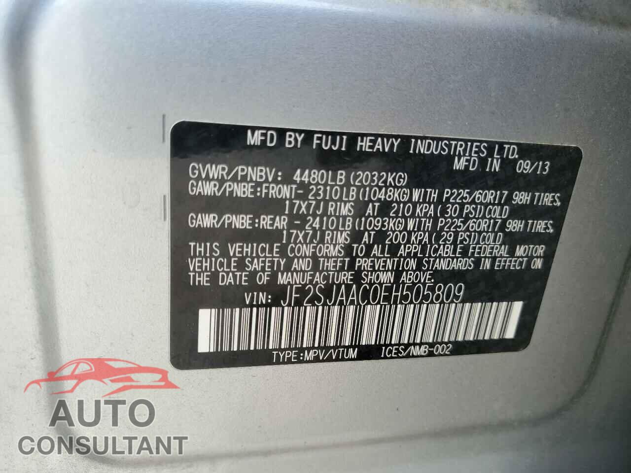 SUBARU FORESTER 2014 - JF2SJAAC0EH505809