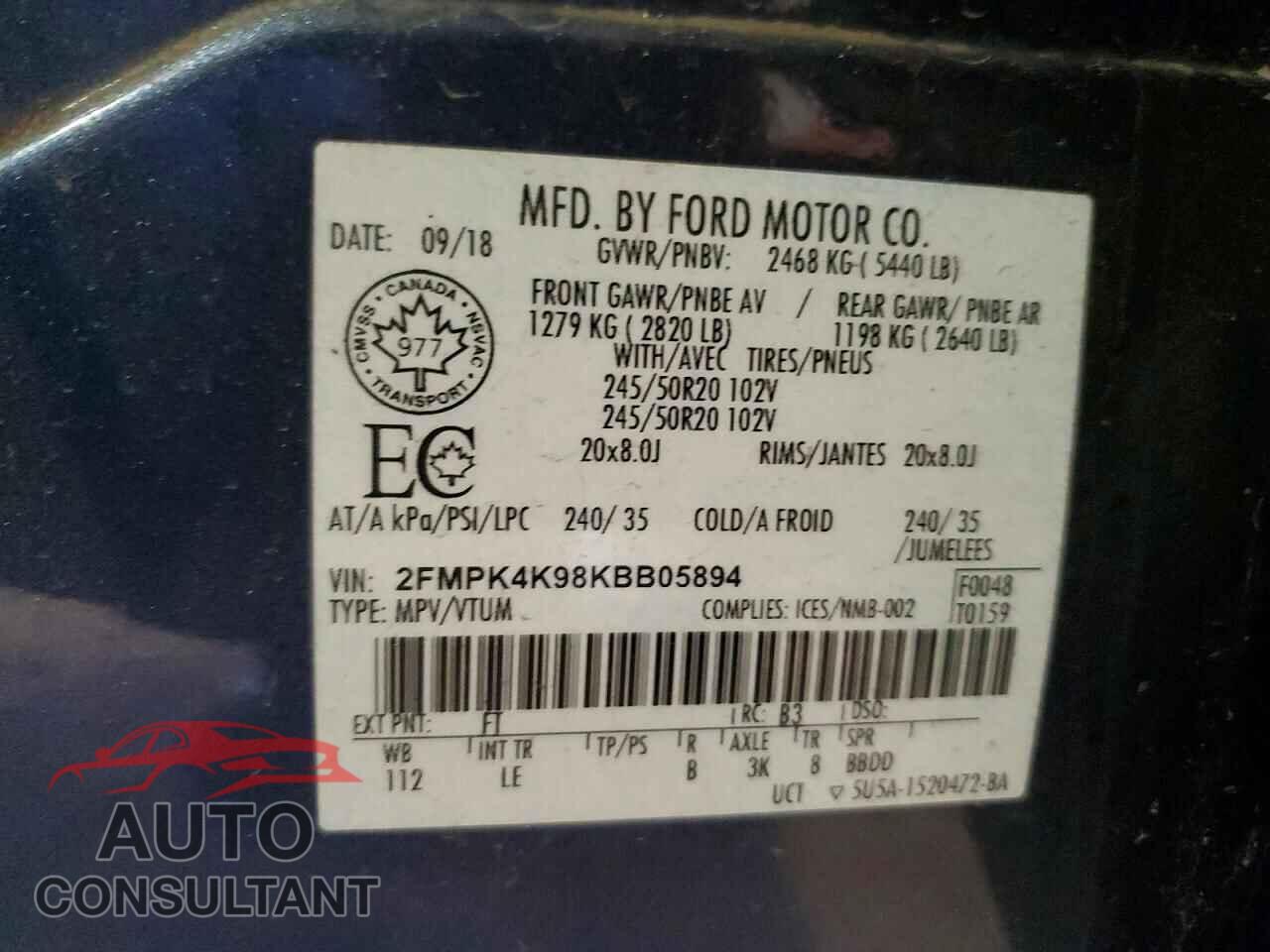 FORD EDGE 2019 - 2FMPK4K98KBB05894