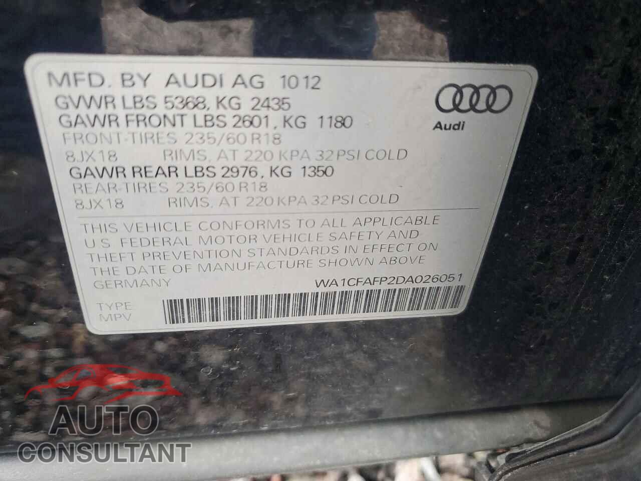 AUDI Q5 2013 - WA1CFAFP2DA026051