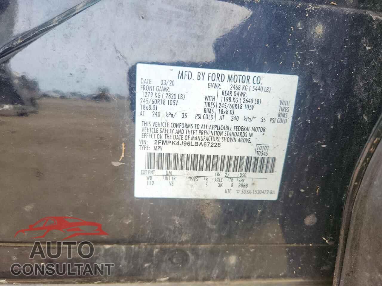 FORD EDGE 2020 - 2FMPK4J96LBA67228