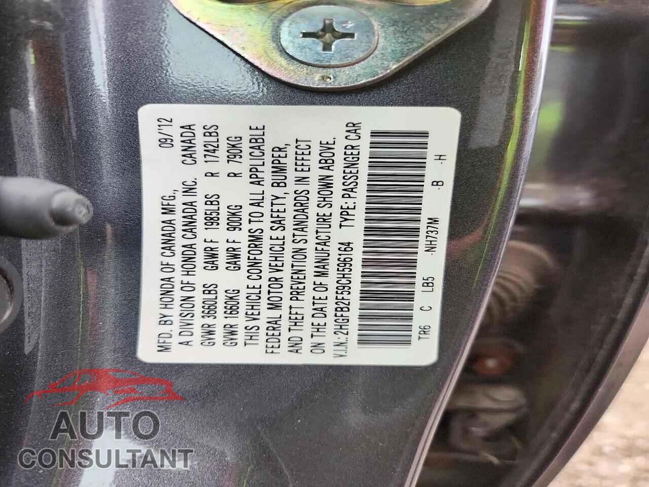 HONDA CIVIC 2012 - 2HGFB2F59CH596164