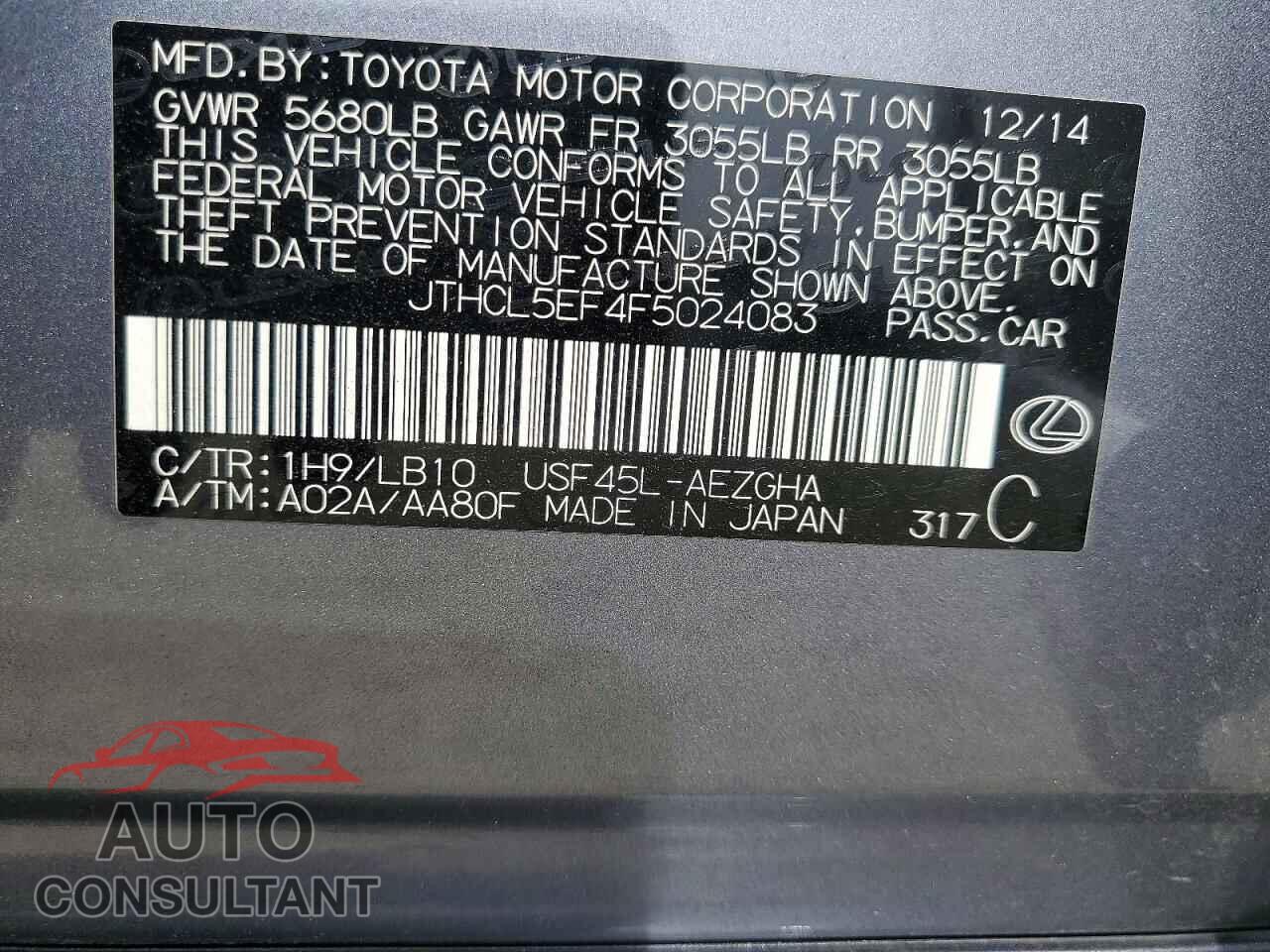 LEXUS LS460 2015 - JTHCL5EF4F5024083