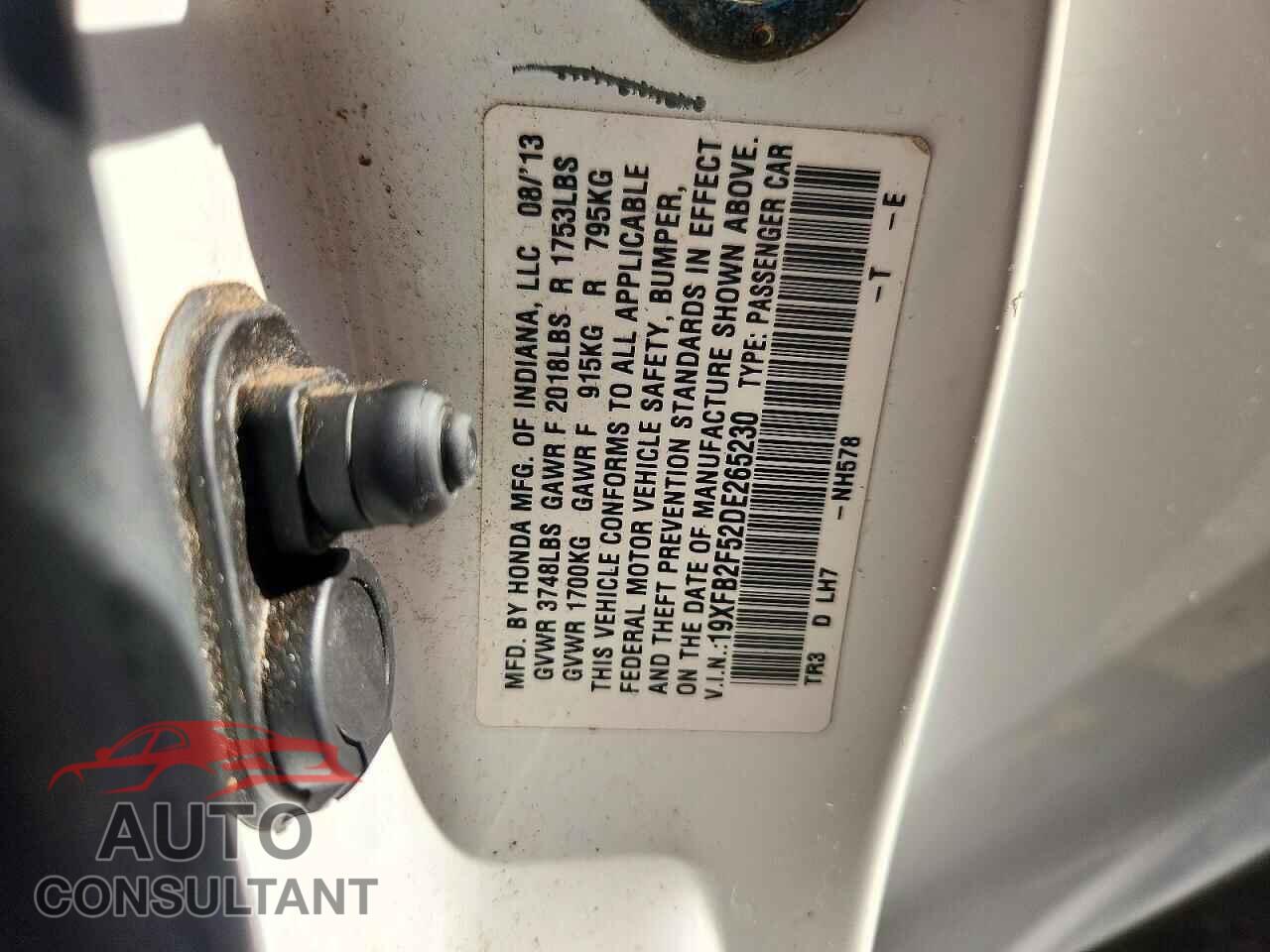 HONDA CIVIC 2013 - 19XFB2F52DE265230