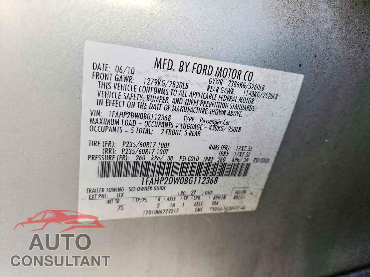 FORD TAURUS 2011 - 1FAHP2DW0BG112368