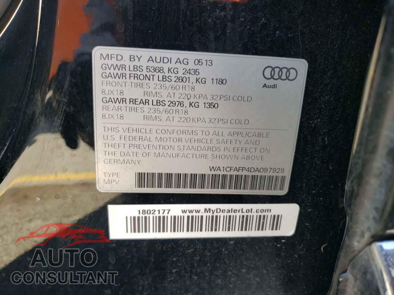 AUDI Q5 2013 - WA1CFAFP4DA097929