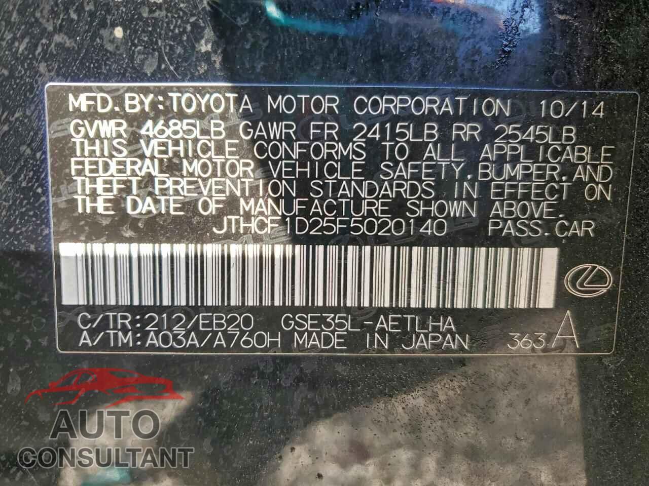LEXUS IS 2015 - JTHCF1D25F5020140