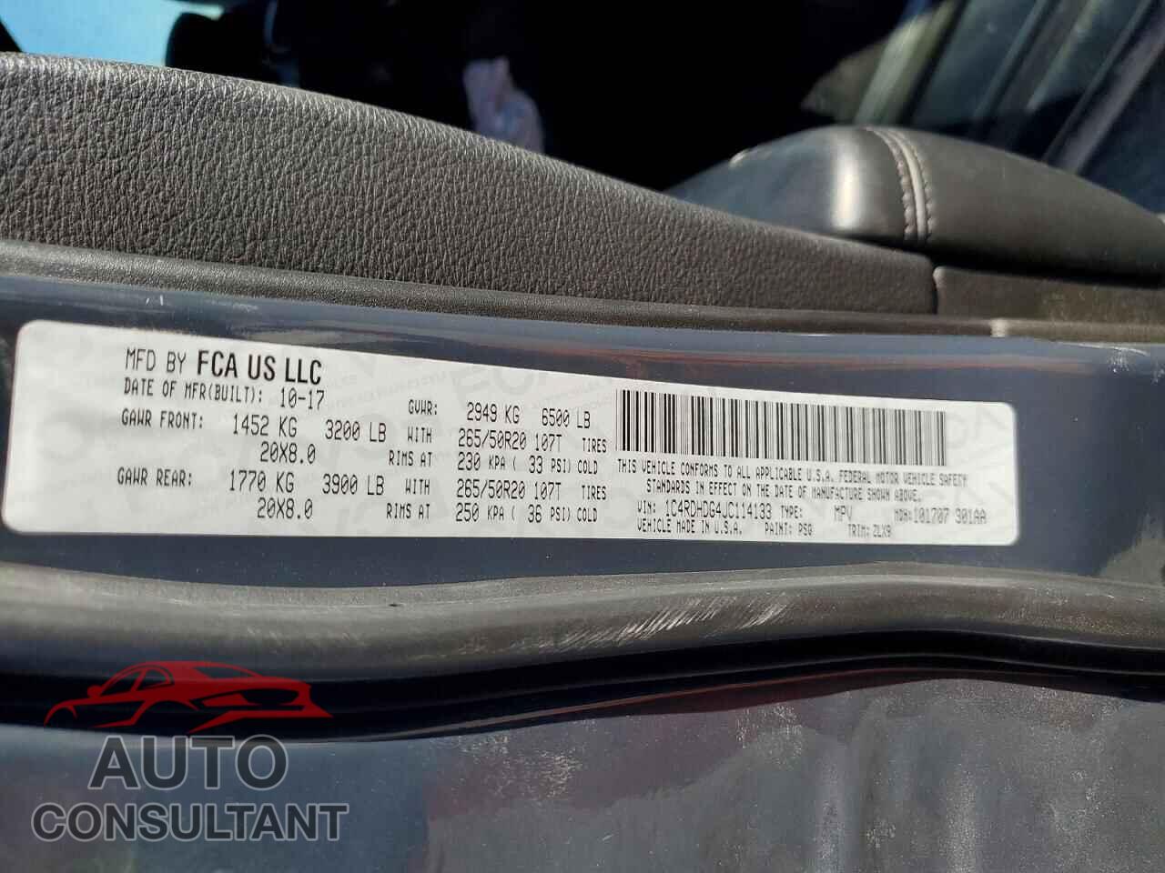 DODGE DURANGO 2018 - 1C4RDHDG4JC114133