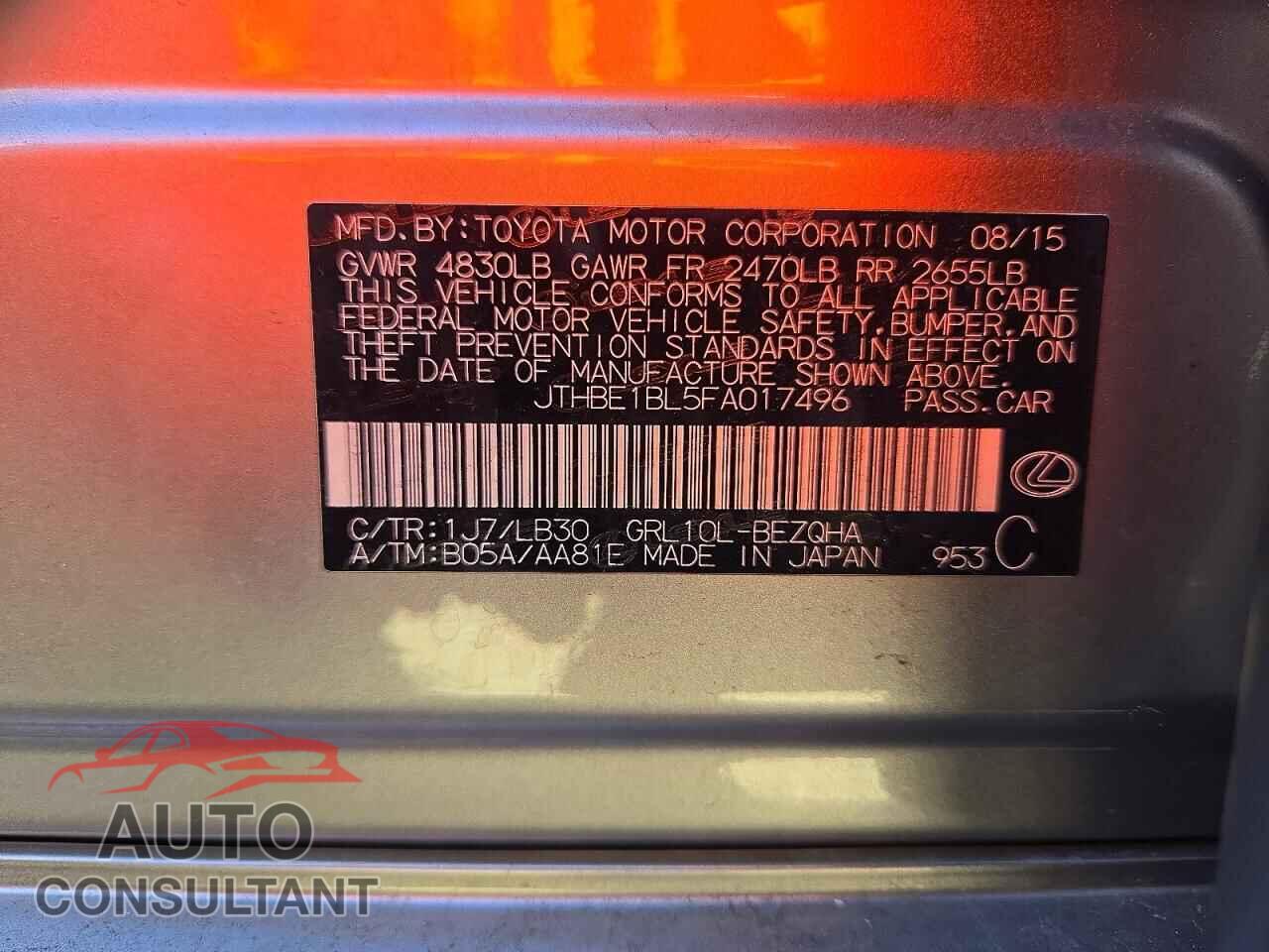 LEXUS GS350 2015 - JTHBE1BL5FA017496