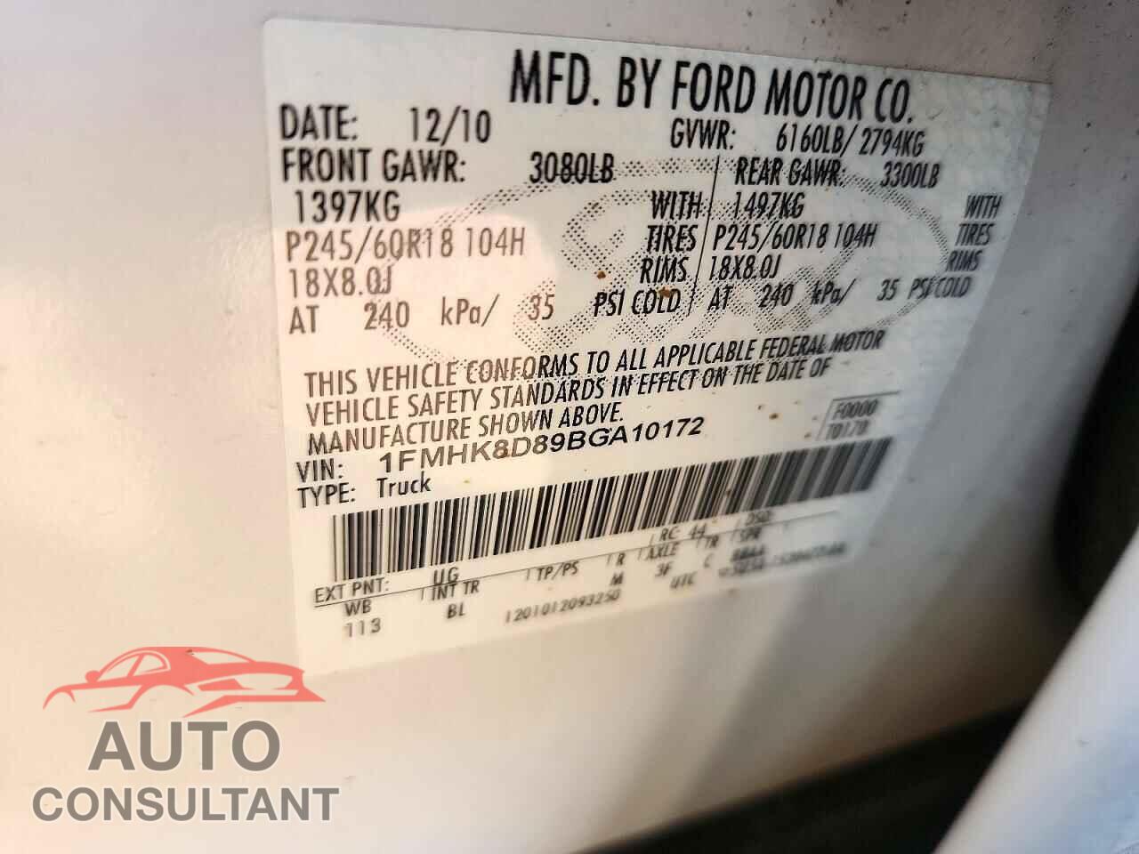 FORD EXPLORER 2011 - 1FMHK8D89BGA10172