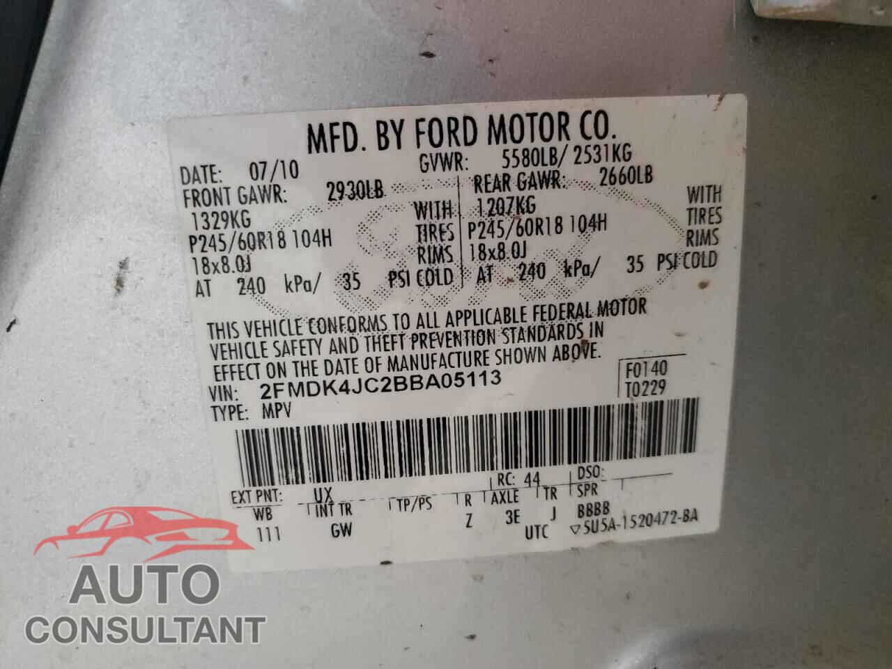 FORD EDGE 2011 - 2FMDK4JC2BBA05113