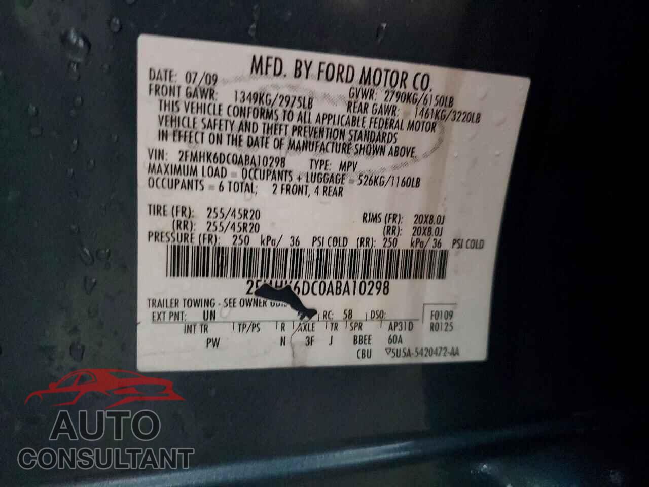 FORD FLEX 2010 - 2FMHK6DC0ABA10298