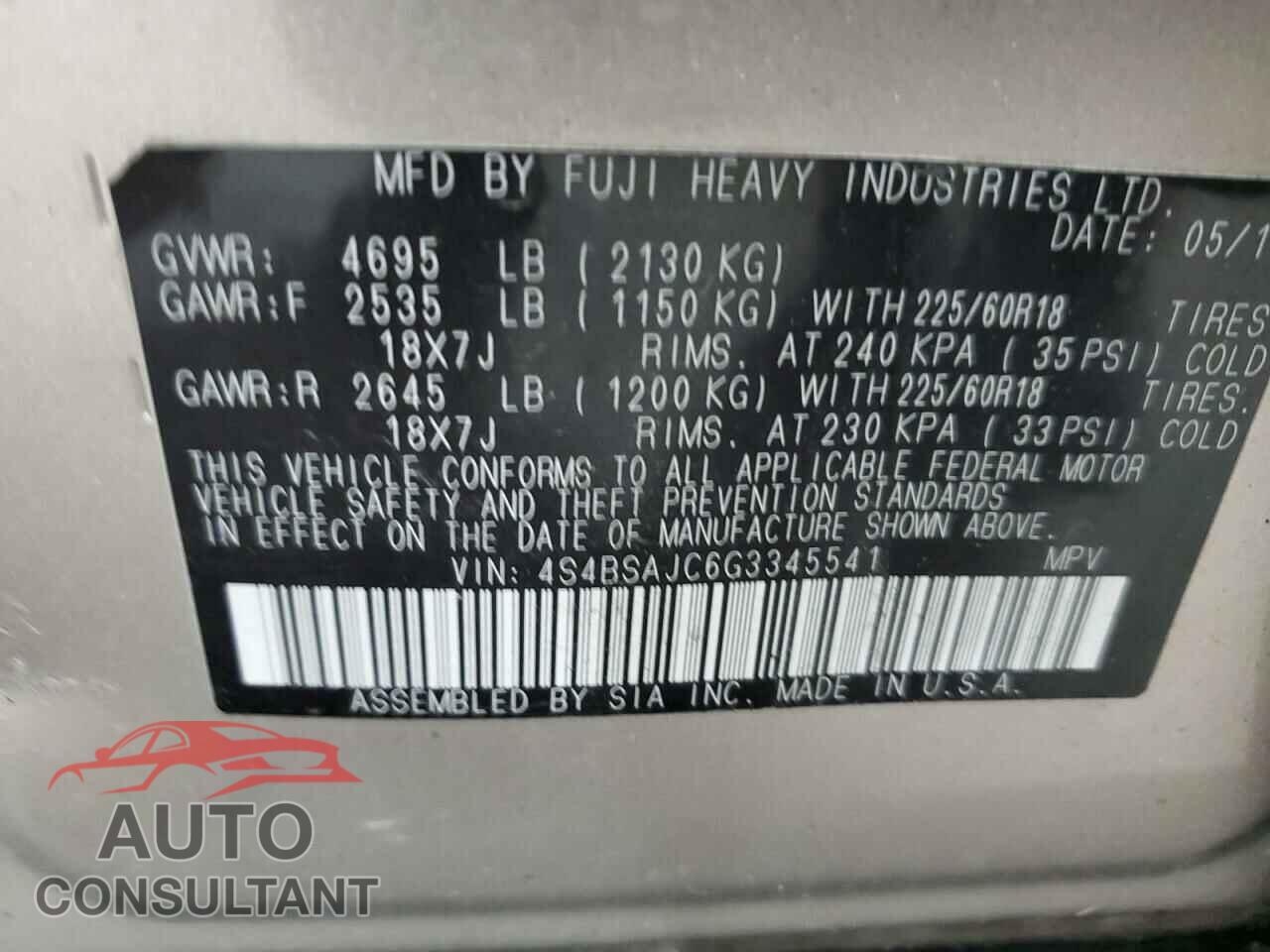 SUBARU OUTBACK 2016 - 4S4BSAJC6G3345541
